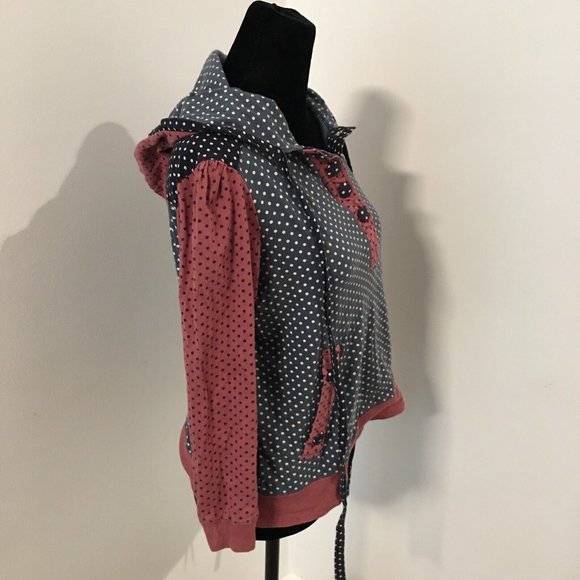 MARC JACOBS Blue Red/Maroon Polka Dot 3/4 Sleeve Hooded Cotton Top Pullover 4 - Picture 3 of 8